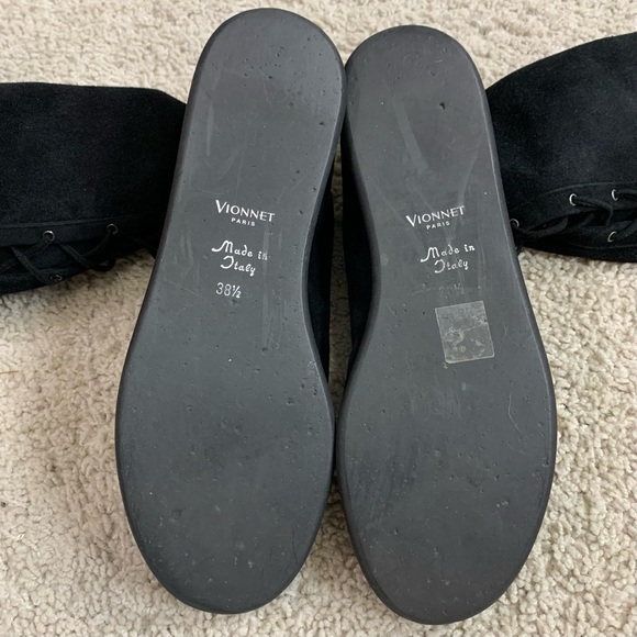 Women's VIONNET PARIS Black Suede OTK Over The Knee LACE UP Flat DESIGNER BOOTS - Picture 8 of 9